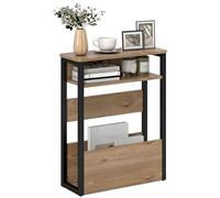 HOMCOM Table d'appoint industrielle, table de chevet étroite avec 2 étagères de rangement et structure en métal pour salon, chambre à coucher, marron noyer
