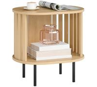 HOMCOM Table d'appoint Ovale, Bout de canapé Nordique avec Rangement Ouvert et Pieds en Acier, Design à Lattes, Table Basse pour Salon, Chambre, 50 x 39 x 50 cm, Effet Bois Naturel