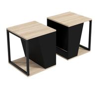HOMCOM Lot de 2 tables d'appoint bout de canapé table basse avec rangement structure en acier 40 x 40 x 45 cm noir et naturel