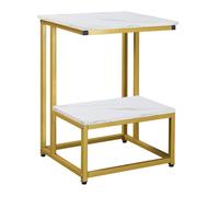 HOMCOM - table d'appoint - Panneaux MDF classe E1 - 45x40x61.5cm - Blanc imitation marbre, Doré