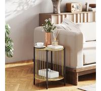 HOMCOM Table d'Appoint Ronde à 2 Niveaux avec Étagère et Structure en Acier pour Salon Chambre 43,5x43,5x51 cm Bois Naturel