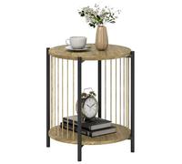 HOMCOM Table d'appoint Ronde à 2 Niveaux Table d'appoint bohémienne avec étagère et Structure en Acier pour Salon Chambre 43,5x43,5x51 cm Naturel