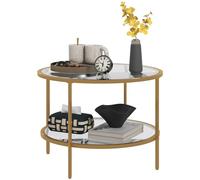 HOMCOM Table d'appoint ronde avec étagère, cadre en acier, table basse, table de chevet pour salon, chambre à coucher, diamètre : 60 x 43 cm, dorée