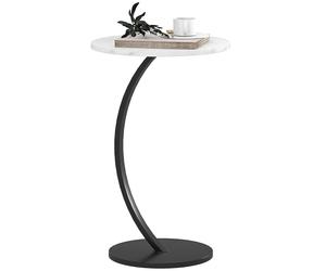 HOMCOM Table d'appoint Ronde en Forme de C avec Dessus Effet marbre, Table Basse Moderne avec Cadre en métal pour Salon, Chambre à Coucher, Bureau, Blanc