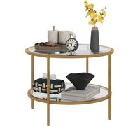 HOMCOM Table d'appoint ronde Table basse avec plateau, cadre en acier, table basse, table de chevet pour salon, chambre à coucher, or, Ø60 x 43 cm
