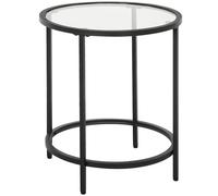 HOMCOM Table d'appoint ronde Table basse avec plateau de table en verre, cadre métallique, table basse, table de chevet pour salon, chambre à coucher, noir, Ø48 x 54,7 cm