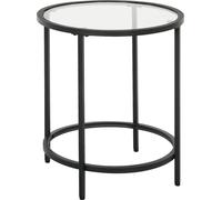 HOMCOM Table d'appoint ronde Table basse avec plateau de table en verre, cadre métallique, table basse, table de chevet pour salon, chambre à coucher, noir, Ø48 x 54,7 cm