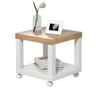 HOMCOM Table d'appoint roulante, table basse moderne avec étagère ouverte, 40 x 40 x 40 cm, bois naturel & blanc