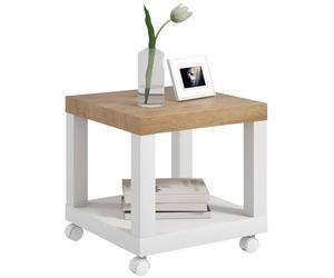HOMCOM Table d'Appoint Roulante, Table Basse Moderne avec Étagère Ouverte, pour Salon, Chambre ou Bureau, 40 x 40 x 40 cm, Bois Naturel & Blanc