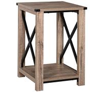 Homcom Table d'appoint style rétro industriel, Petit Meuble de Rangement avec étagère inférieure multifonction, Cadre en forme de X 40,5 x 40,5 x 60 cm Chêne