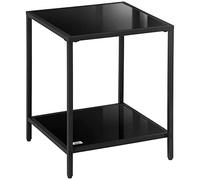 HOMCOM Table d'appoint, table basse à 2 niveaux, table basse en verre trempé, pour salon, chambre à coucher, 40 x 40 x 50 cm, acier, noir