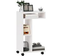 HOMCOM Table d'appoint Table basse à roulettes, bureau avec 4 étagères, table basse pour ordinateur portable, table de lit, pour salle à manger salon, blanc