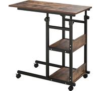 HOMCOM Table d'appoint Table basse à roulettes, table de nuit réglable en hauteur avec 2 étagères inférieures, table basse pour salle à manger salon, métal, brun rustique, 80x40x72-82 cm