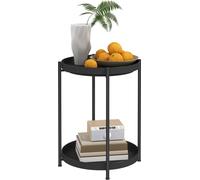 HOMCOM Table d'appoint, table basse avec 2 étagères, table basse ronde, pour salon, chambre à coucher, 44 x 44 x 56 cm, acier, noir