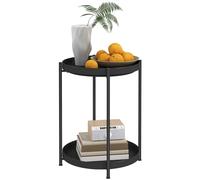 HOMCOM Table d'appoint, table basse avec 2 étagères, table basse ronde, pour salon, chambre à coucher, 44 x 44 x 56 cm, acier, noir