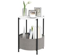 HOMCOM Table d'appoint, table basse avec panier en tissu, table basse ronde avec espace de rangement, pour salon, chambre à coucher, 44 x 44 x 56 cm, acier, gris+blanc