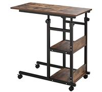 HOMCOM Table d'Appoint avec Roulettes, Réglable en Hauteur, Compacte, 2 Étagères, Cadre Métallique, 80x40x72-82 cm, Marron/Noir