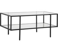 HOMCOM Table d'appoint table basse en verre avec étagère pieds réglables avec cadre en acier plateau en verre dur noir 100 x 55 x 45,5 cm