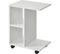 HOMCOM Table d'appoint, table d'appoint moderne en forme de C avec roulettes, étagères ouvertes pour salon, chambre à coucher, 45 x 35 x 58 cm, blanc