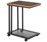 HOMCOM Table d'Appoint, Table de Lit à Roulette, Cadre Acier Boisé | Bout de Canapé, Vintage Style Industriel