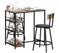HOMCOM Table de Bar + 2 tabourets rembourrés, chêne