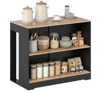 HOMCOM Table de bar avec 3 étagères, comptoir de bar avec pieds antidérapants, îlot de cuisine avec étagères, industriel, pour cuisine et salle à manger, 113x60x90 cm, couleur noir et bois