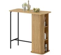 HOMCOM Table de Bar avec 3 étagères, Table Haute Mange Debout pour 2 Personnes, Style scandinave, Design à Lattes et Pieds en métal, pour Petits espaces, Cuisine, Salon, 112x50x106cm, Bois Naturel
