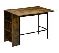 HOMCOM Table de Bar avec Rangement Table Bistrot Ilot Central Plateau latéral Rabattable et 3 étagères - 120 x 76 x 91,4 cm Brun Rustique
