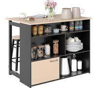 HOMCOM Table de bar avec tabouret de bar, ensemble de 3 tables de bar, table de salle à manger avec plateau rabattable, table de cuisine avec armoire, pour salle à manger, noir