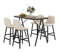 HOMCOM Table de Bar avec Tabouret de Bar, Ensemble de 5 pièces pour Manger, Table de Cuisine, Table de bistrot avec 4 chaises, Ensemble de Tables de Bar pour Cuisine, Salon, Acier, Beige, 120 x 60 x