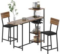 HOMCOM Table de bar avec tabouret de bar, ensemble de tables de bar avec 2 chaises de bar, dossier rabattable Table de cuisine avec support pour verres à vin, étagère à vin et rangement