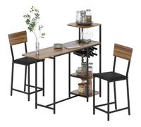 HOMCOM Table de Bar avec Tabouret, Dossier Pliable, Cuisine, Marron | Set table de bar avec 2 tabourets, table de cuisine avec porte-verre, étagère, design moderne, pour salle à manger