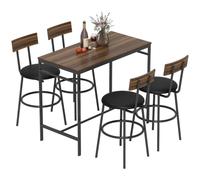 HOMCOM Table de bar avec tabourets de bar - Table à manger avec 4 chaises avec repose-pieds, dossier et rembourrage - Peu encombrant - En acier - Table de cuisine industrielle pour salle à manger