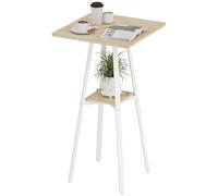HOMCOM Table de Bar Carrée Table Haute 55x55x95 cm Bois Naturel et Blanc