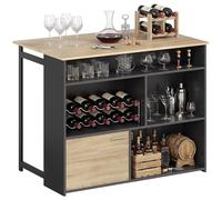 Table de bar - HOMCOM - extensible à abattant - 1 placard, 4 compartiments ouverts - panneau de particules - 116x79,6x90,5cm - noir