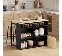 HOMCOM Table de bar extensible avec abattant, table haute cuisine, 1 placard et 4 compartiments ouverts, 116x79,6x90,5cm, noir