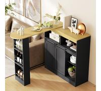 HOMCOM Table de bar extensible, transformable en forme en L, beaucoup de rangement, 3 étagères ajustables, Panneau de particules, MDF, Noir