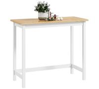 HOMCOM Table de bar, mange-debout aspect bois, table de cuisine en bois massif pour petits espaces, salon, salle à manger, 108 x 48 x 91 cm, chêne