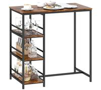 HOMCOM Table de Bar Mange-Debout Table Haute de Cuisine avec 3 étagères de Rangement et Cadre en Acier, pour Salle à Manger et Cuisine, 90 x 50 x 90,5 cm, Brun Rustique, Noir