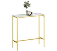 HOMCOM Table de Bar Mange-Debout Table Haute de Cuisine rectangulaire avec Plateau Aspect Effet marbre et Cadre en Acier, pour Salle à Manger et Cuisine, 100 x 40 x 107 cm, doré