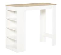 HOMCOM Table de Bar pour 2 Personnes 115 x 50 x 102,7 cm Blanc Bois Naturel | Table Haute Mange Debout, 4 Étagères Ouvertes, Ilot Central Cuisine pour Petits Espaces, Salon, Style Moderne