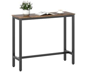 HOMCOM Table de bar rectangulaire, table de cuisine haute peu encombrante avec structure en acier, îlot de cuisine avec pieds réglables, pour cuisine, salle à manger, effet bois marron rustique