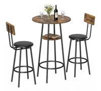 HOMCOM Table de Bar + Repose-Pieds, Cadre métal, Brun Rustique