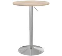 HOMCOM Table de Bar Ronde Table Haute Cuisine Mange-Debout réglable en Hauteur 69-91 cm avec Plateau pivotante à 360° Base en Acier chêne Clair et argenté