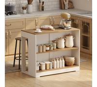 HOMCOM Table de bar, table haute cuisine à 3 niveaux 2 compartiments ouverts, plateau effet bois naturel 113 x 60 x 90 cm blanc