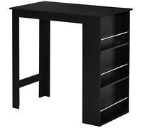 Table De Bar Table Haute De Cuisine Mange-Debout Comptoir - 3 Étagères - Aspect Bois Noir Noir