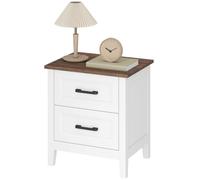 HOMCOM Table de Chevet 2 Tiroirs Plateau Effet Bois Style Rustique Blanc | Table de Nuit, pour Chambre à Coucher, Salon