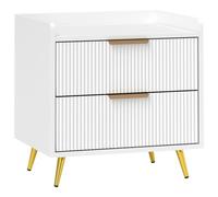 HOMCOM Table de Chevet 2 Tiroirs Rainurés Pieds Métal Doré 50x40x50cm Blanc