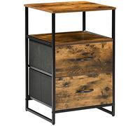 HomCom Table de chevet 2 tiroirs tissu – style industriel, bois et métal – 45x40x70,5 cm