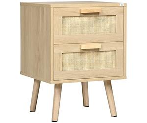 HOMCOM Table de chevet avec 2 tiroirs, table d'appoint élégante de style bohème 40x40x56cm, couleur bois naturel